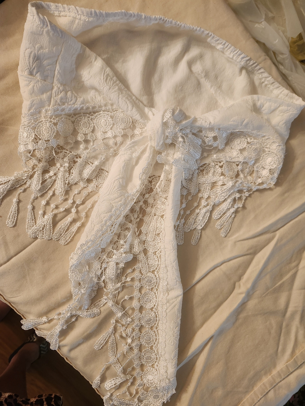 SHEIN White Lace Fringe Tie-Front Sarong